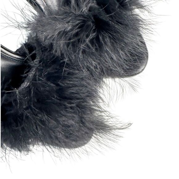 CURRENT MOOD Black Maribou Feather Platform Slide Heels 38 Sinful Money Hunny - Picture 5 of 11